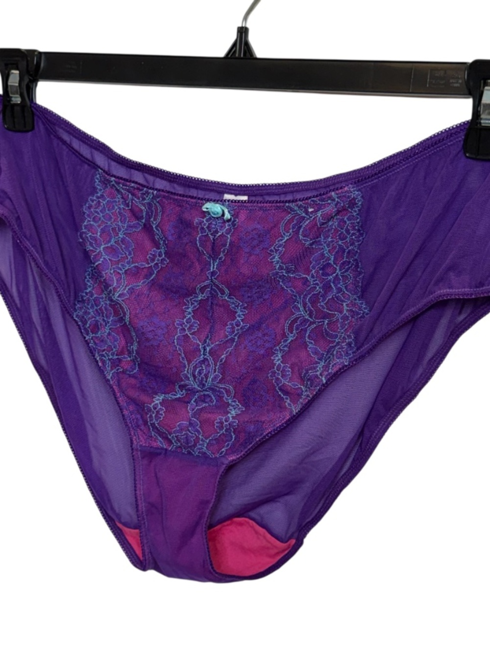 CACIQUE Intimates Purple Lace Bikini Panty with Teal Floral Stitching - Picture 10 of 16